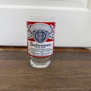 Vintage 80s Budweiser Footed Beer Glass Red White Blue